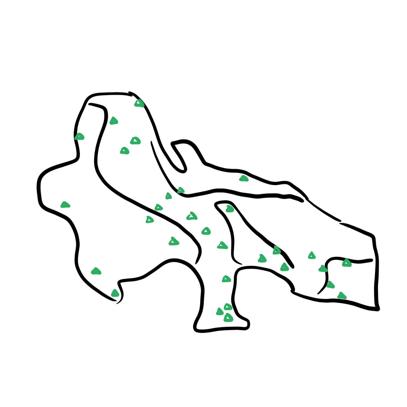 Four emojis that describe Dwellingup Discovery Forest: map, tree, computer, and a fist up.